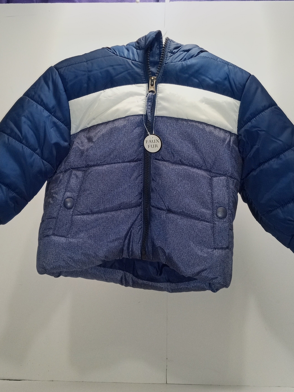 Rothschild 12M Unisex Baby Hooded Colorblock Puffer Jacket Full Zip Blue/White